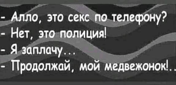 Алло это секс по телефону Нет это полиция Я заплачу Продолжай мой медвежонок