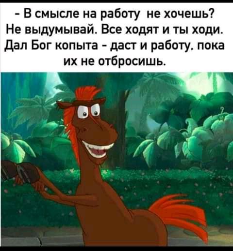 В смысле на работу не хочешь Не выдумывай Все ходят и ты ходи дал Бог копыта даст и работу пока их не отбросишь