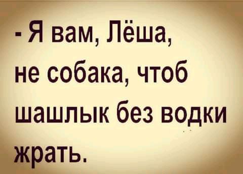 Я вам Лёша не собака чтоб шашлык без водки