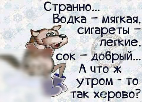 Странно Водка мягкая сигареты легкие А что ж 7 утром то так херово
