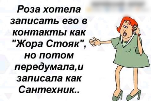 Роза хотела записать его в контакты как Жора Стояк но потом передумалаи записала как Сантехник