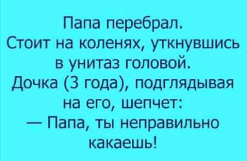 Папа перебрал Стоит на коленях уткнувшись в унитаз головой Дочка 3 года подглядывая на его шепчет Папа ты неправильно какаешь