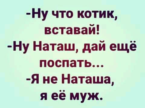 Ну что котик вставай Ну Наташ дай ещё поспать Я не Наташа я её муж