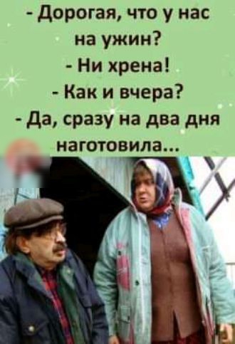 дорогая что у нас на ужин Ни хрена Как и вчера да сразу на два дня изготовила