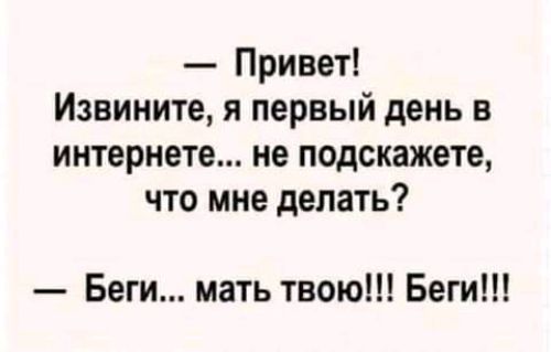 Привет Извините я первый день в интернете не подскажете что мне делать Беги мать твою Беги