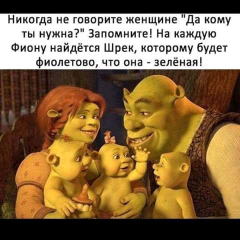 Никогда не говорите женщине Да кому ты нужна Запомните На каждую Фиону найдётся Шрек которому будет фиолетово что она зелёная