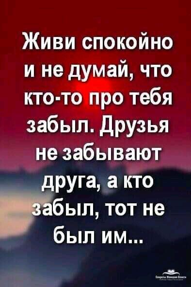 Живи спокойно и не думай что кто то про тебя забыл Друзья не забывают друга а кто