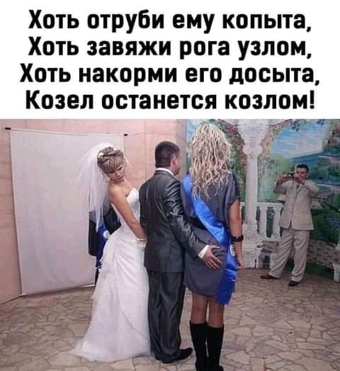 Хоть отруби ему копыта Хоть завяжи рога узлом Хоть накорми его досыта Козел останется козлом