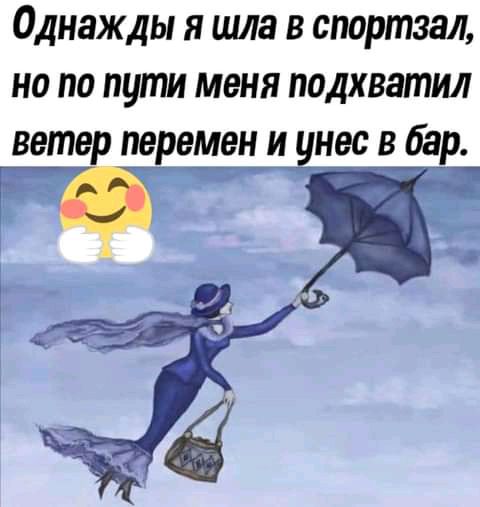 Однажды я шла в спортзал но по пути меня подхватил ветер певемен и унес в бар