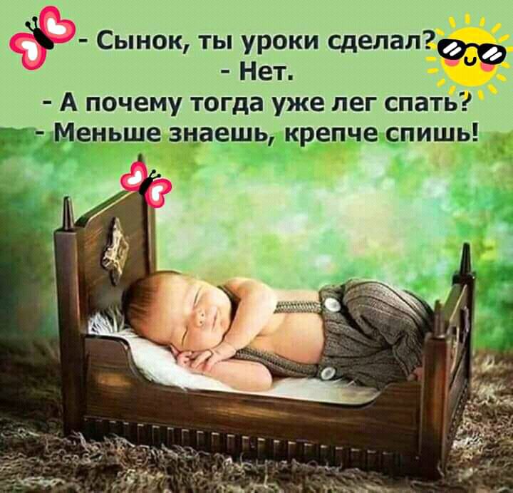 ф Сынок ты уроки сделал9 Ч Нет А почему тогда уже лег спать Меньше знаешь крепче спишь
