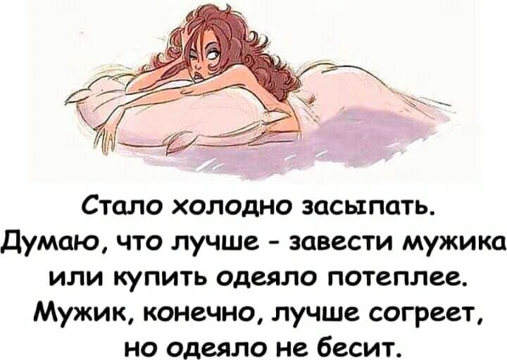 Стало холодно засыпать Думаю что лучше завести мужика или купить одеяло потеплее Мужик конечно лучше согреет но одеяло не бесит