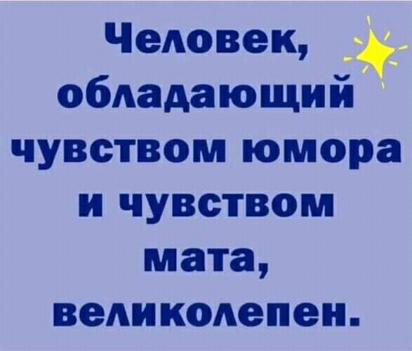 Человек обладающий чувством юмора и чувством мата великолепен