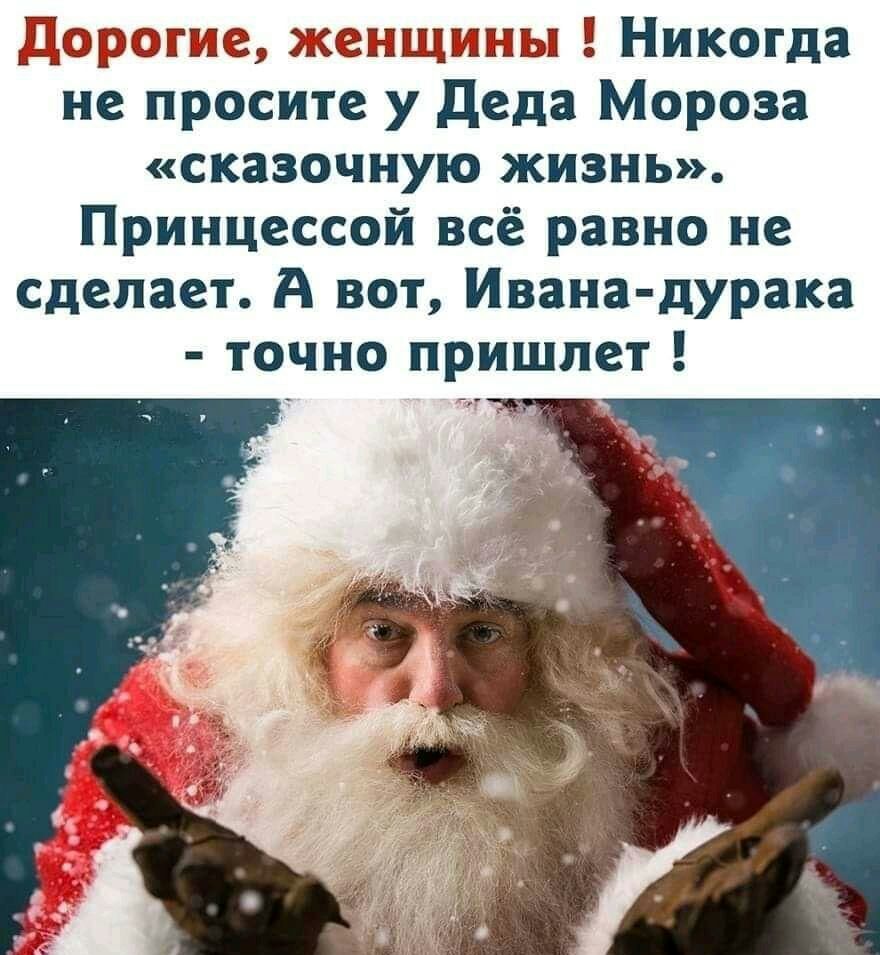 Дде впщшппы Е Никогда не просите у деда Мороза сказочную жизнь Принцессой всё равно не сделает А вот Ивана дурака точно пришлет