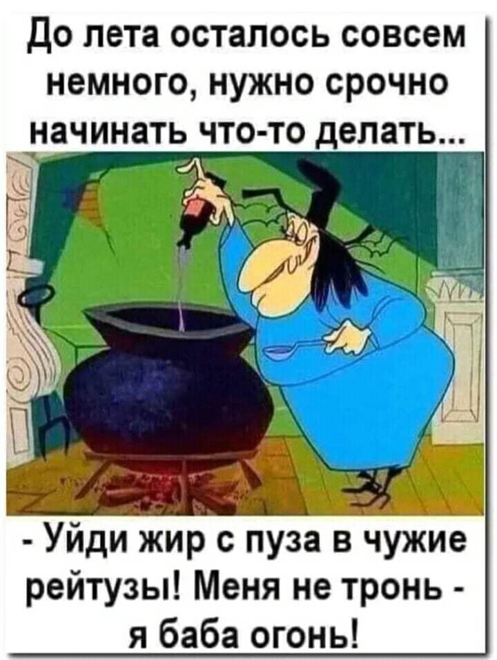 До лета осталось совсем немного нужно срочно начинать что то делать Уйди жир с пуза в чужие рейтузы Меня не тронь я баба огонь