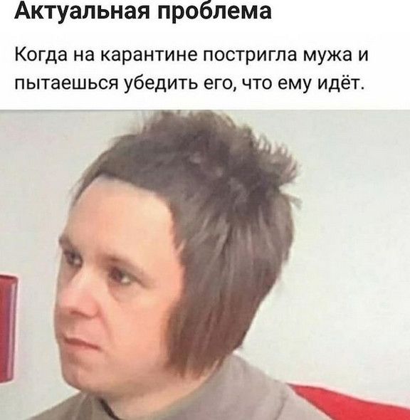 Актуальная проблема Когда на карантине ПОСТРИГЛЭ мужа И ПЫТЭеШЬСЯ убедить его ЧТО ему ИДёТ