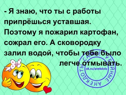 Я знаю что ты с работы припрёшься уставшая Поэтому я пожарип картофан сожрал его А сковородку