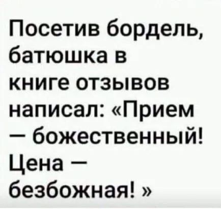 Посетив бордель батюшка в книге отзывов написал Прием божественный Цена безбожная