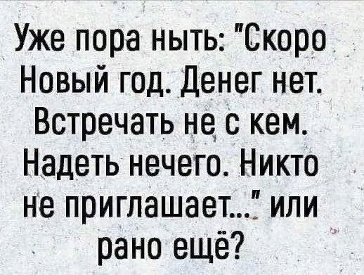 Уже пора ныть Скоро_ Новый год Денег нет Встречать не с кем Надеть нечего Никто не приглашает или рано ещё