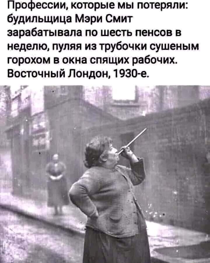 мессии которые мы потеряли будильщица Мэри Смит зарабатывала по шесть пенсов в неделю пуляя из трубочки сушеным горохом в окна спящих рабочих Восточный Лондон 1930 е