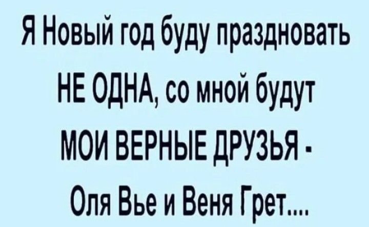 Я Новый год буду праздновать НЕ ОДНА со мной будут МОИ ВЕРНЫЕ ДРУЗЬЯ Опя Вье и Веня Г рет