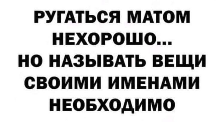 РУГАТЬСЯ МАТОМ НЕХОРОШО НО НАЗЫВАТЬ ВЕЩИ СВОИМИ ИМЕНАМИ НЕОБХОДИМО