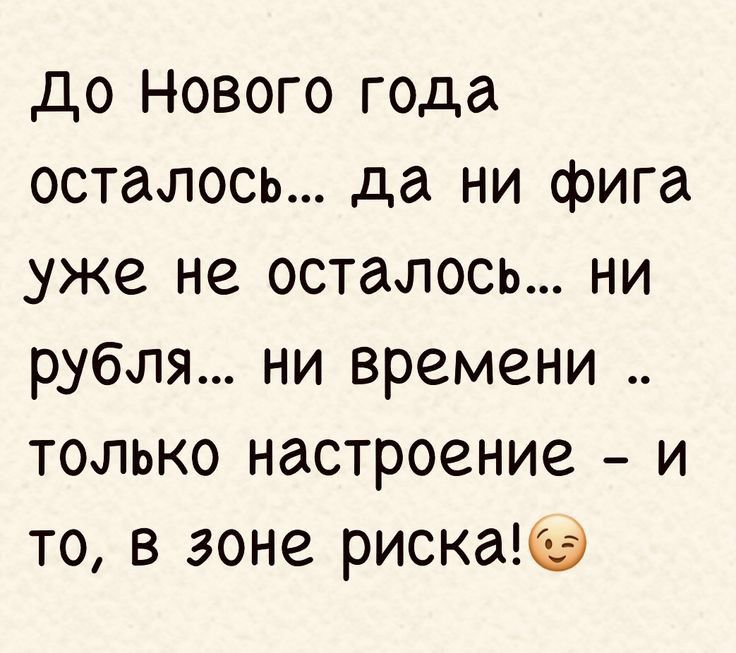 до Нового года осталось да ни фига уже не осталось ни рубля ни времени только настроение и то в зоне рискащд