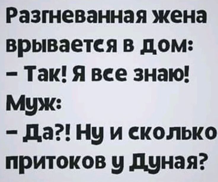 Разгневанная кена врывается в дом Так я все знаю Муж да Ну и сколько притоков у дуная
