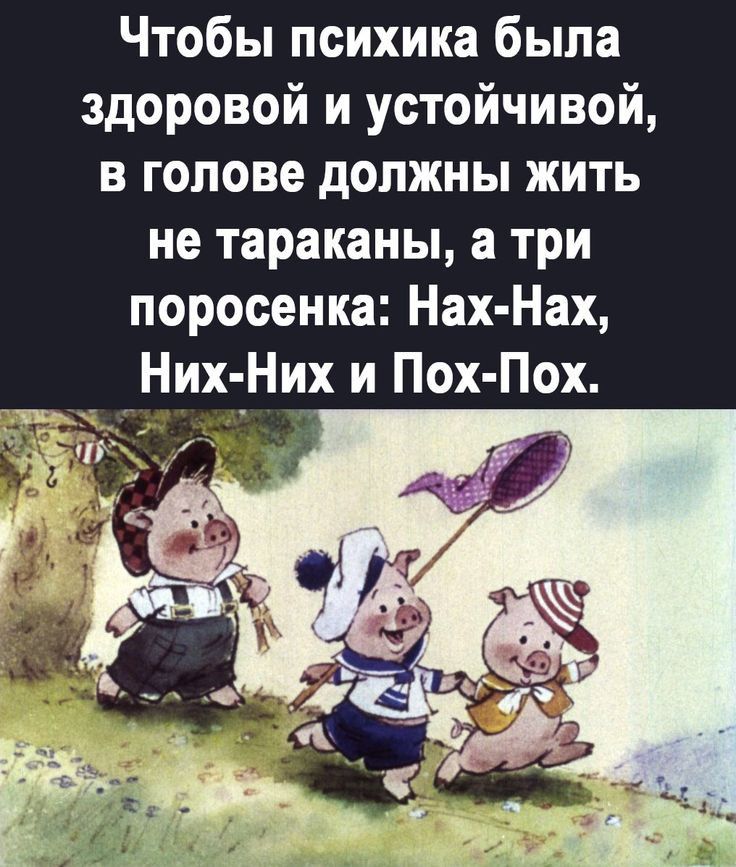 Чтобы психика была здоровой и устойчивой в голове должны жить не тараканы а три поросенка Нах Нах _7Них Них и Пох Пох