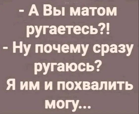 А Вы матом ругаетесь Ну почему сразу ругаюсь Я им и похвалить могу