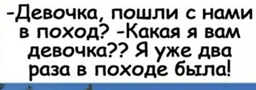 Девочка пошли с нами в поход Какая я вам девочка Я уже два раза в походе было А А