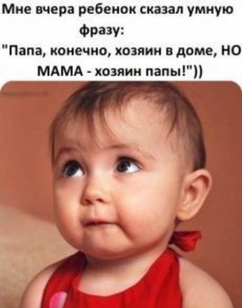 Мне вчера ребенок сказал умную Фразу Папа конечно хозяин в доме но МАМА хозяин папыі