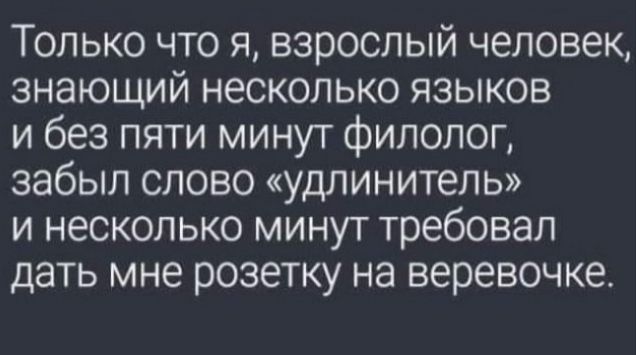 Только что я взрослый человек знающий несколько языков и без пяти минут филолог забыл слово удлинитель и несколько минут требовал дать мне розетку на веревочке