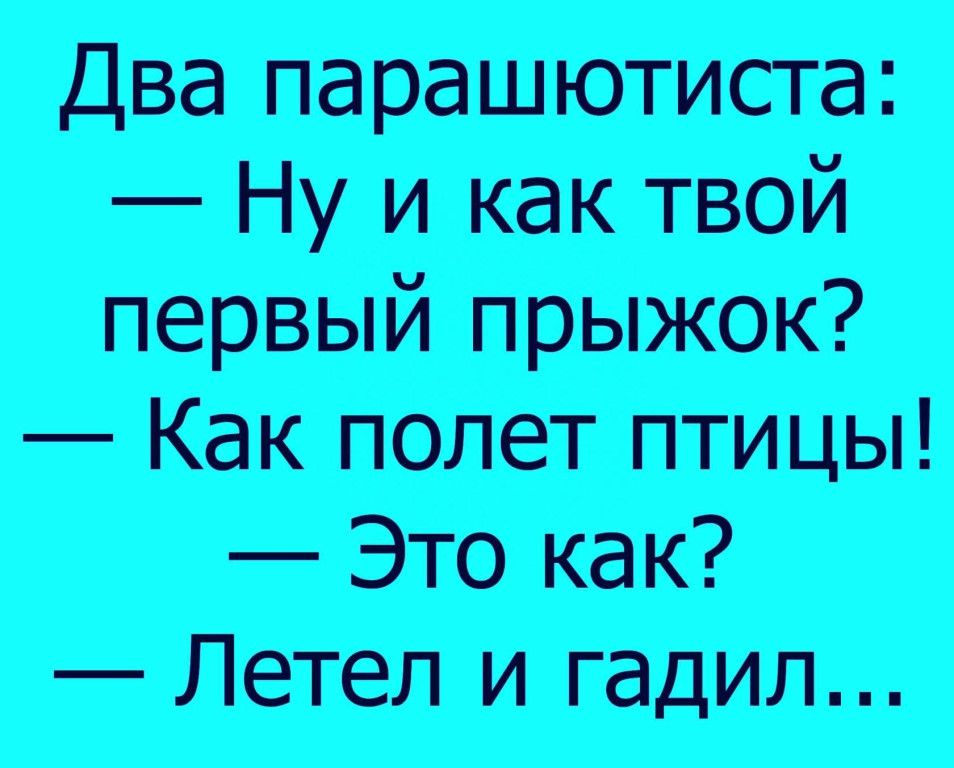 Два парашютиста Ну и как твой первый прыжок Как полет птицы Это как Летел и гадил