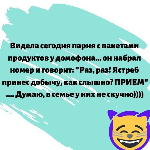 Видепа сегодня парня с пакетами продуктов у домофона он набрал номер и говорит Раз раз Ястреб принес добычу как слышно ПРИ ЕМ думаю в семье у них не скучно