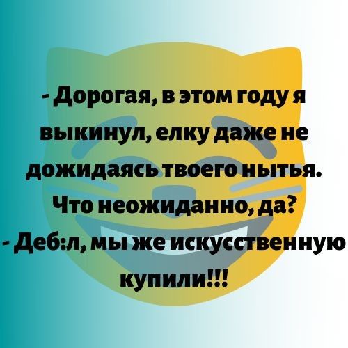 дорогая в этом году я выкинул елку даже не дожидаясь твоего нытья Что неожиданно да дебш мы же искусственную купили