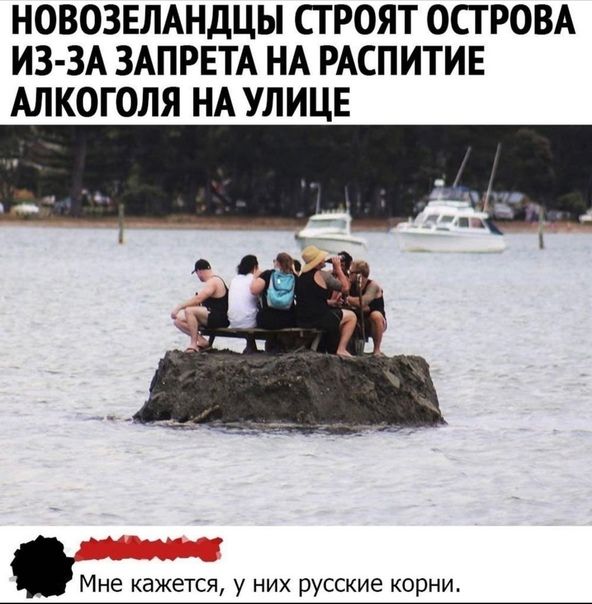 Новозеландцы строят острова изза запрета на распитие алкоголя на улице .мне кажется, у них русские корни.