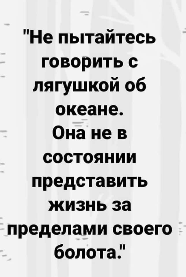Не пытайтесь говорить с лягушкой об океане Она не в состоянии представить жизнь за пределами своего болота