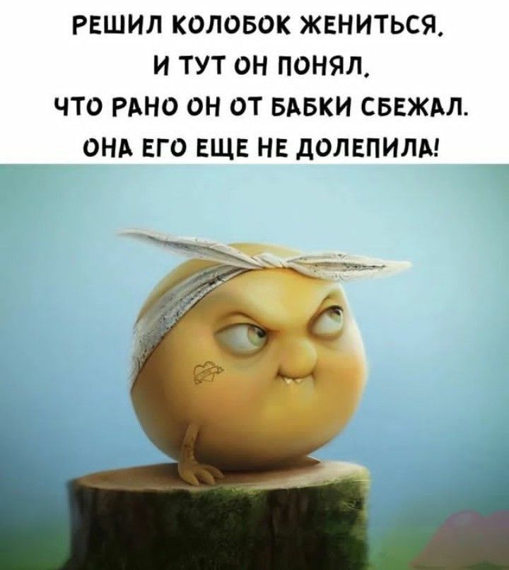 РЕШИЛ КОЛОБОК ЖЕНИТЬСЯ И ТУТ ОН ПОНЯЛ ЧТО РАНО ОН ОТ БАБКИ СБЕЖАЛ ОНА ЕГО ЕЩЕ НЕ дОЛЕПИЛА