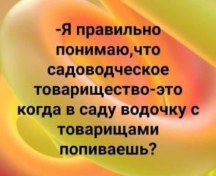 Я ііЪЭвильи понимаючто садоводческое товариществоэто когда в саду водочку товарищами попиваешь _