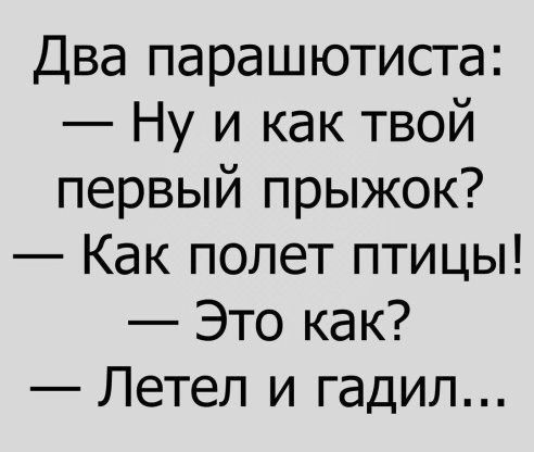 Два парашютиста Ну и как твой первый прыжок Как полет птицы Это как Летел и гадил