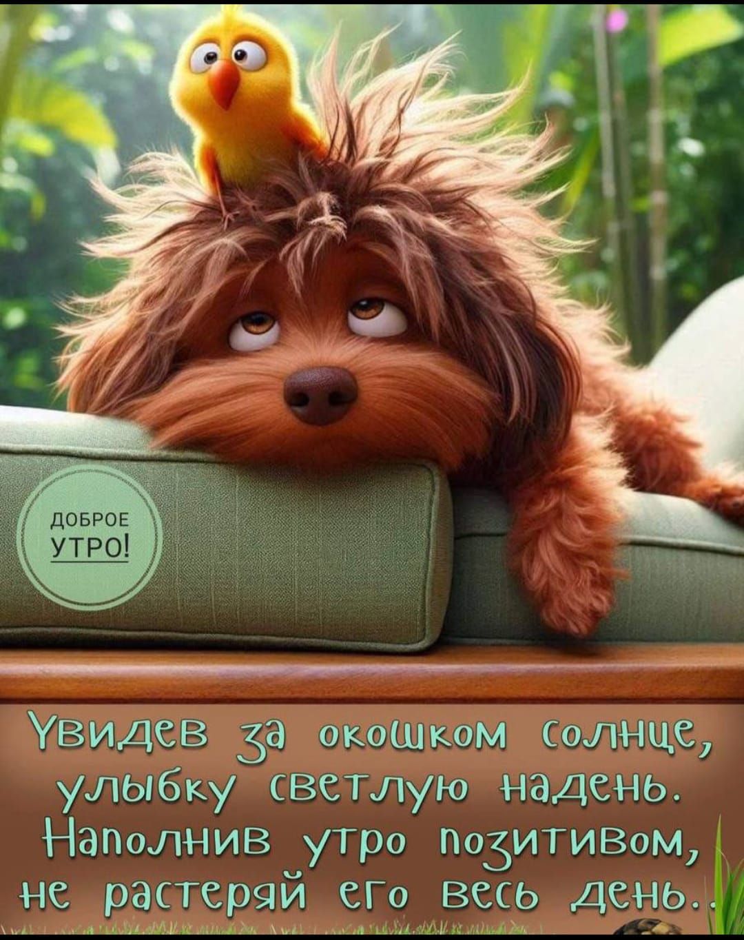 Увидев за окошком солнце, улыбку светлую надень. Наполнив утро позитивом, не растеряй его весь день.