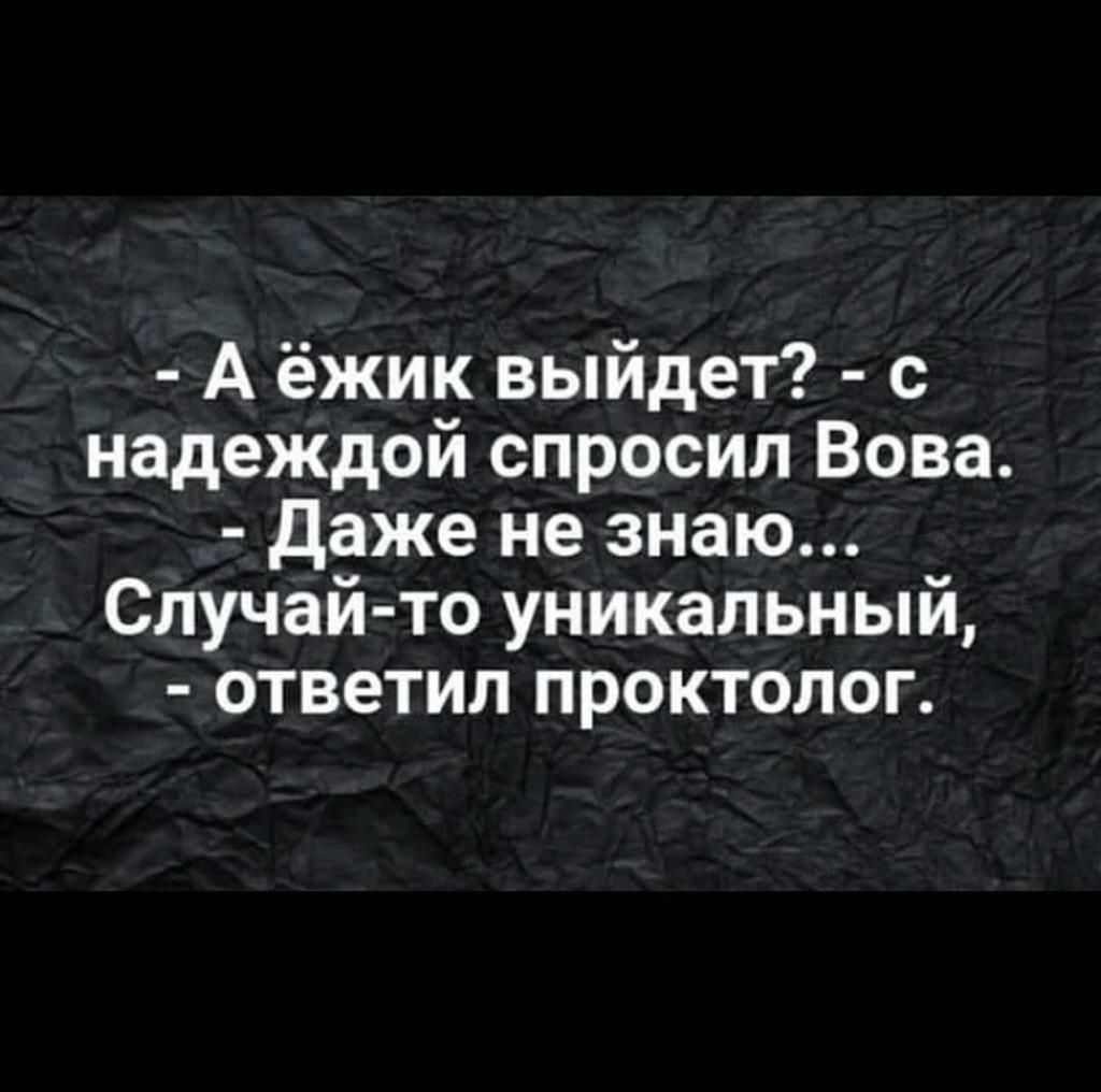 А ёжик выйдет с надеждой спросил Вова даже не знаю Случай то уникальный ответил проктолог