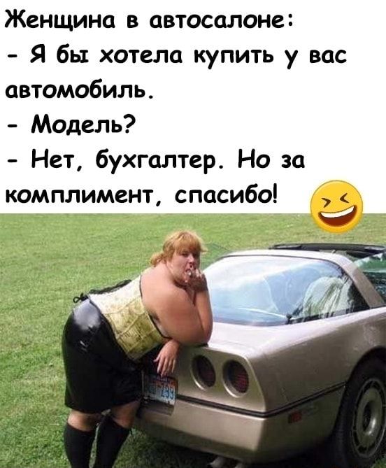 Женщина в автосалоне Я бы хотела купить у вас автомобиль Модель Нет бухгалтер Но за комплимент спасибо