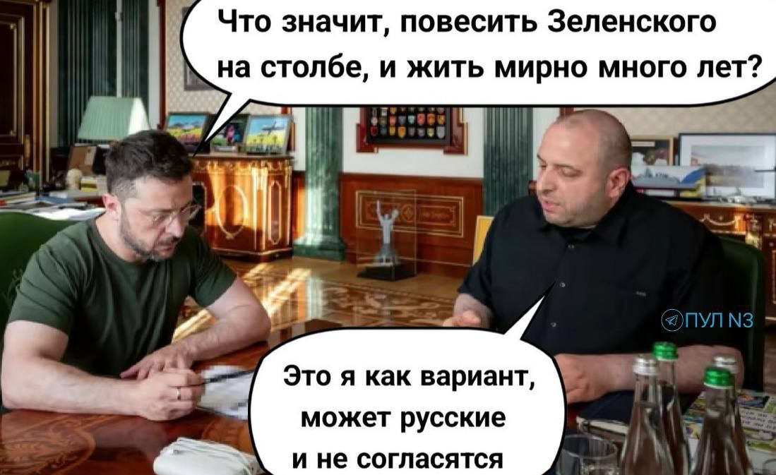 Что значит, повесить Зеленского на столбе, и жить мирно много лет?
Это я как вариант, может русские и не согласятся.