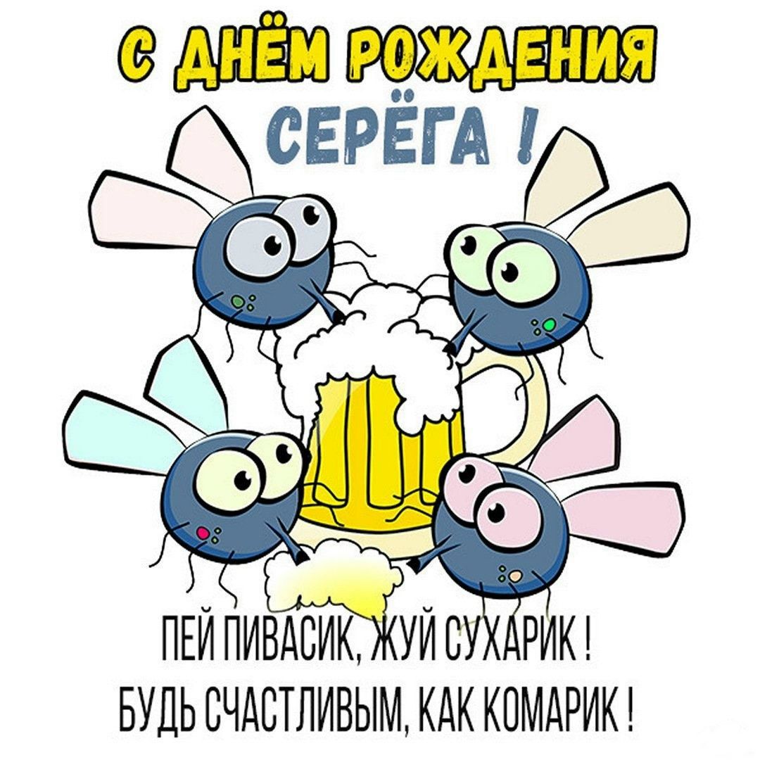 С Днём Рождения Сергега! Пей пивасик, жуй сухарик! Будь счастливым, как комарик!