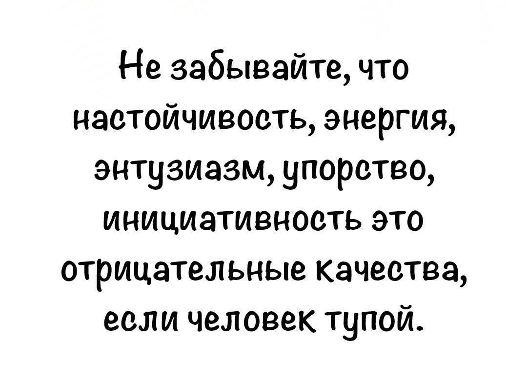 Не забывайте, что настойчивость, энергия, энтузиазм, упорство, инициатиливность это отрицательные качества, если человек тупой.