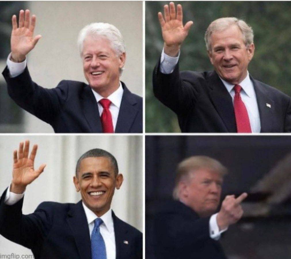 Коллаж из четырех мировых политиков, машущих рукой.