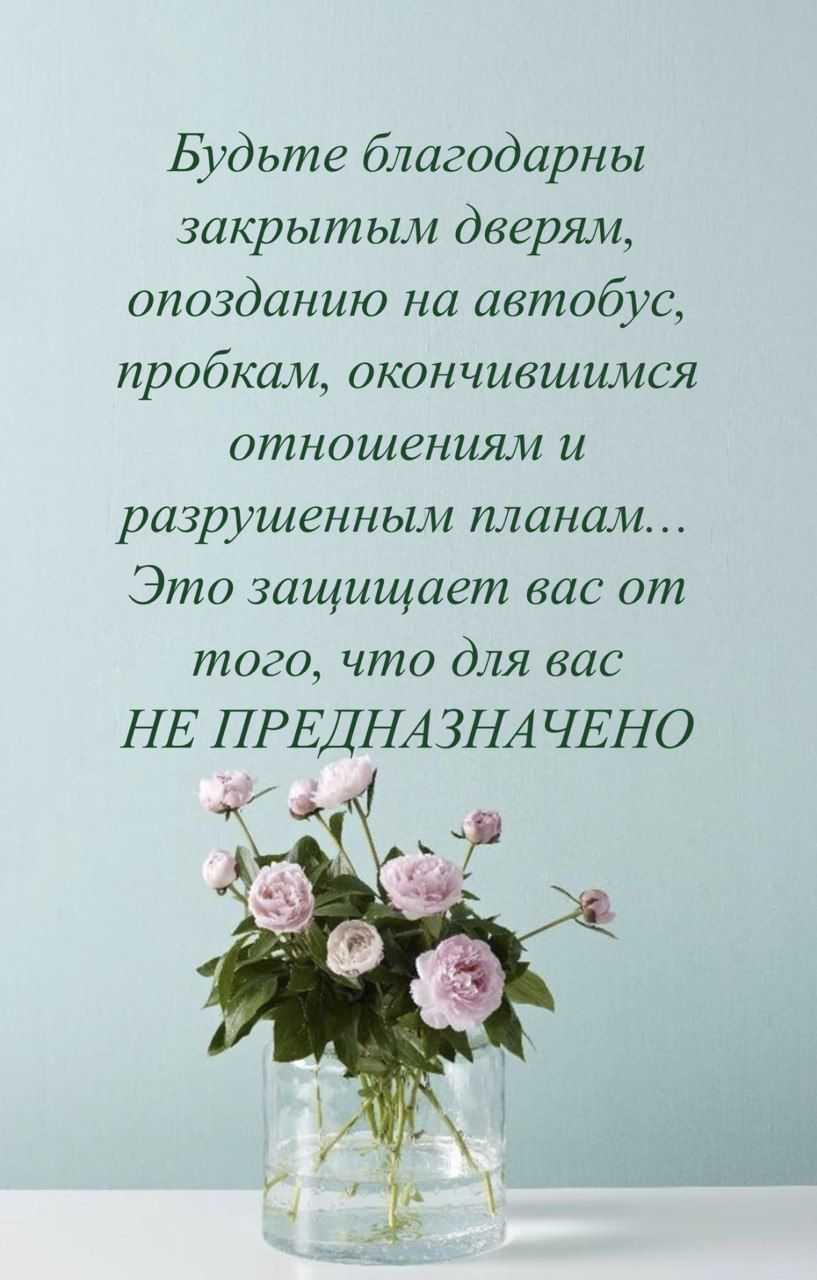 Будьте благодарны закрытым дверям опозданию на автобус пробкам окончившимся отношениям и разрушенным планам Это защищает вас от того что для вас НЕ ПРЕДНАЗНАЧЕНО