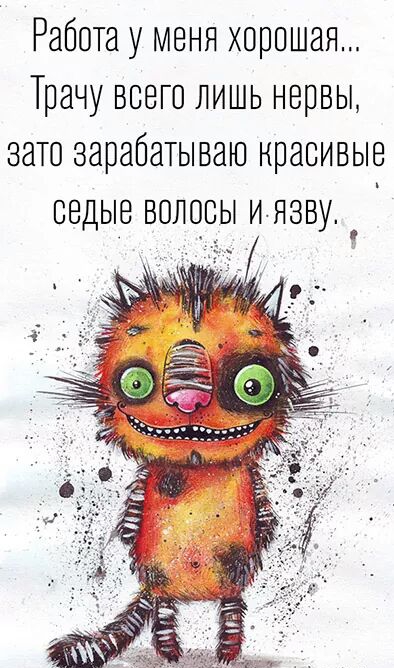 Работа у меня хорошая... Трачу всего лишь нервы, зато зарабатываю красивые седые волосы иязв. , :