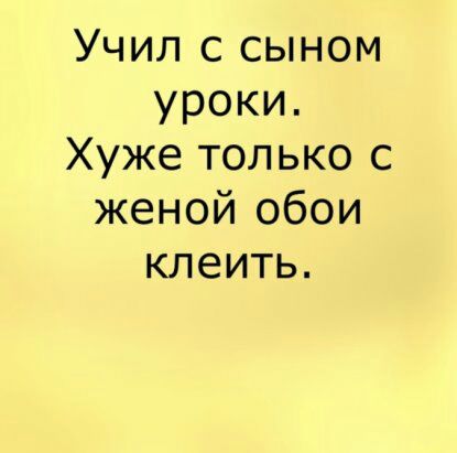Учил с сыном уроки Хуже только с женой обои клеить